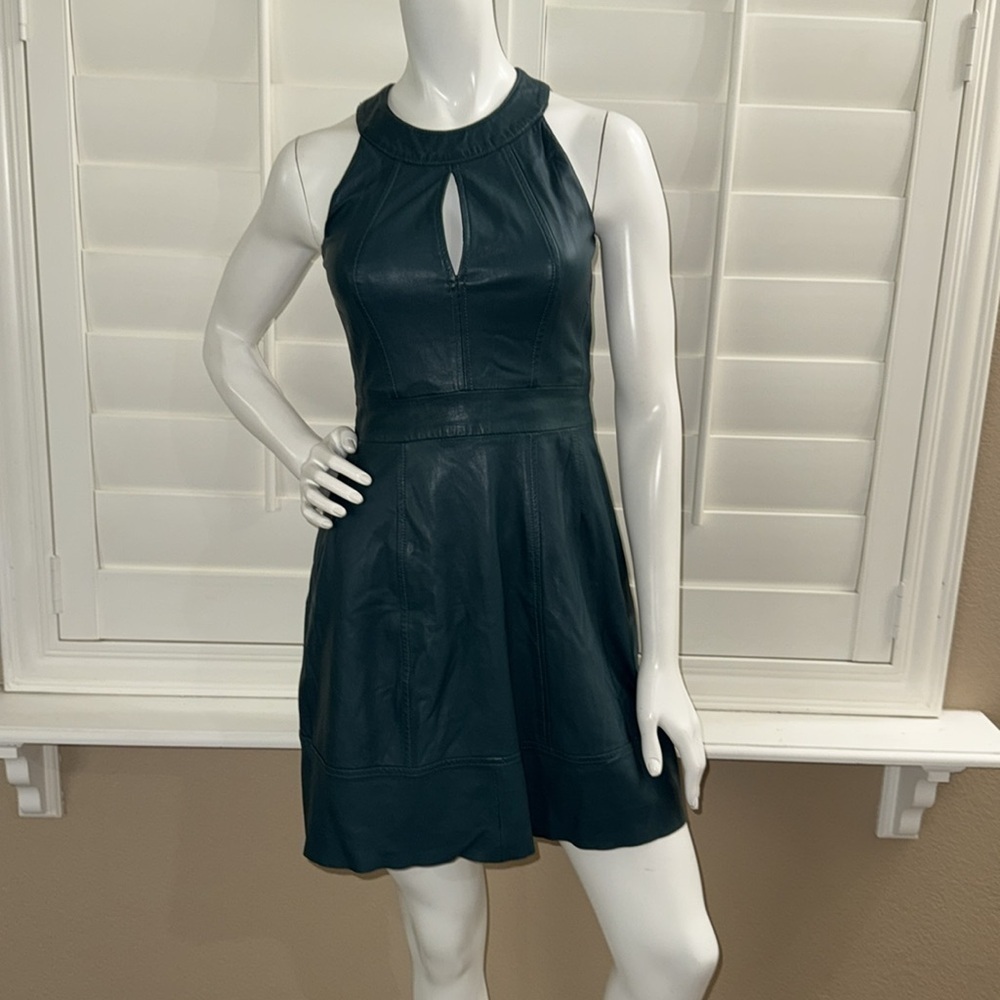 French Connection Jive Halter Genuine Leather Dress